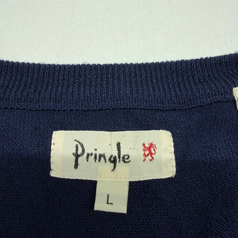 Pringle of Scotland Vintage Y2K 100% Wool V-Neck Sweater Mens L Navy Preppy